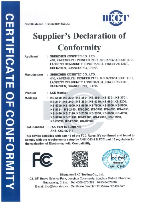 BKC Certificate by Kiosk Factory Kosintec