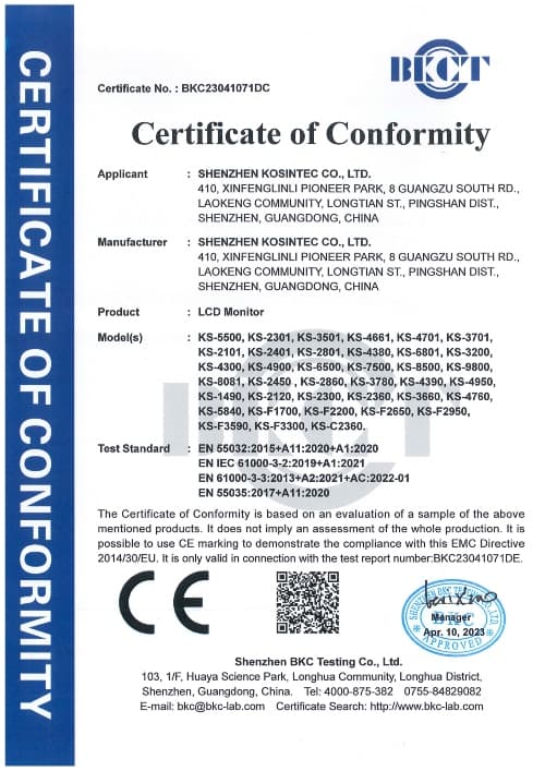 EMC Certificate-BKC23041071DC-SHENZHEN KOSINTEC CO-LCD Monitor-KS-5500-EMC Cert(2)_00.jpg
