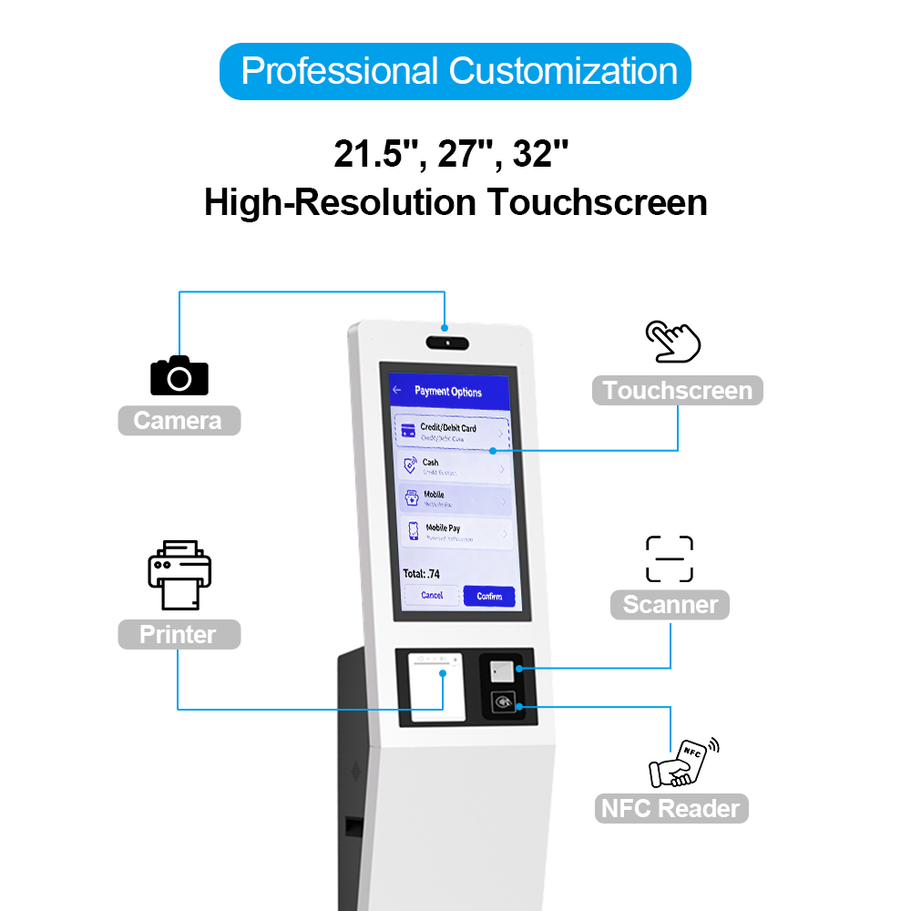 Digital Ordering Kiosk Aluminum POS Terminal for Restaurant With Barcode Reader