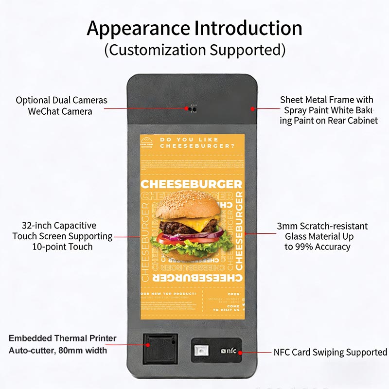 32-inch Self-Service Cash Register Kiosk: Labor Cost Savings, Versatile Payment & Customizable Design for Efficient Retail/F&B Operations